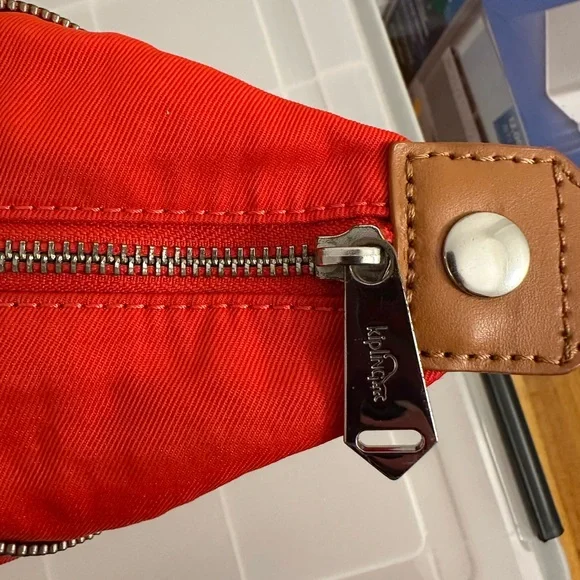 Kipling bright orange bag with brown leather straps - Picture 4 of 12
